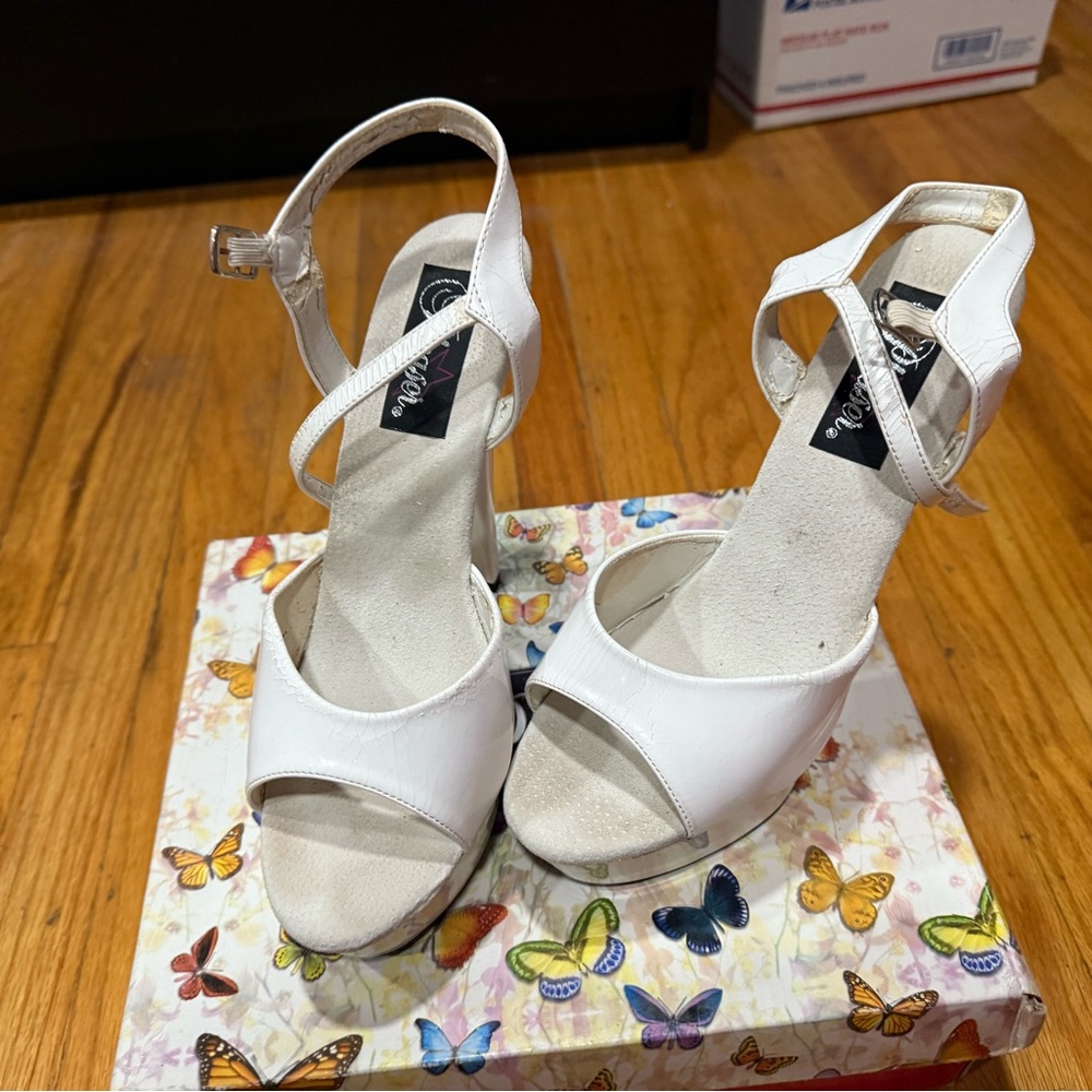 Pleaser White Heels with Ankle Straps stripper Heel